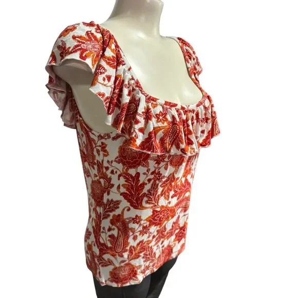 Tommy Hilfiger Women's Blouse Top Shirt Size L Floral‎ Paisley Ruffle - Picture 5 of 11